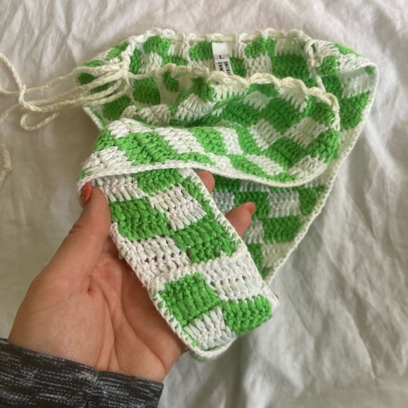 Frankie's Bikinis Green and White Crochet Bikini Bottom Size Large - Picture 8 of 11